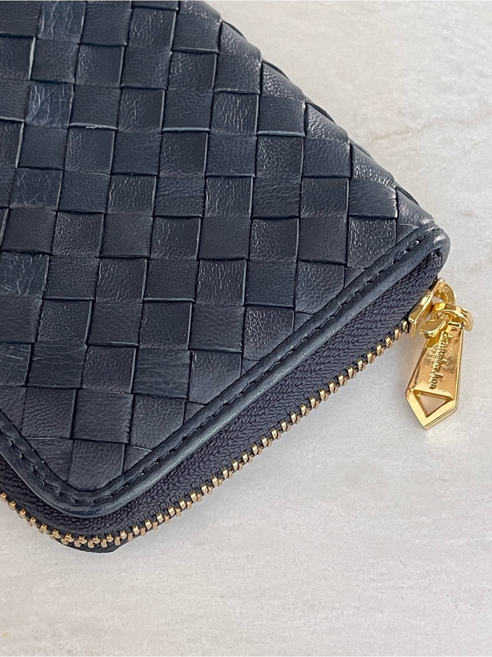 Christopher Kon Navy Woven Leather Wallet with Full Zip Closure GORGEOUS! EUC